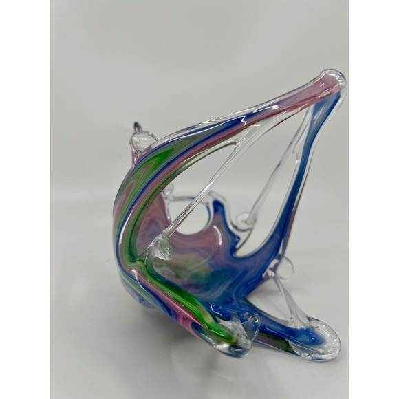 VNTG Murano Multi-Color Pastel Swirl Hand-Blown Art Glass Basket Bowl Easter - Picture 8 of 10